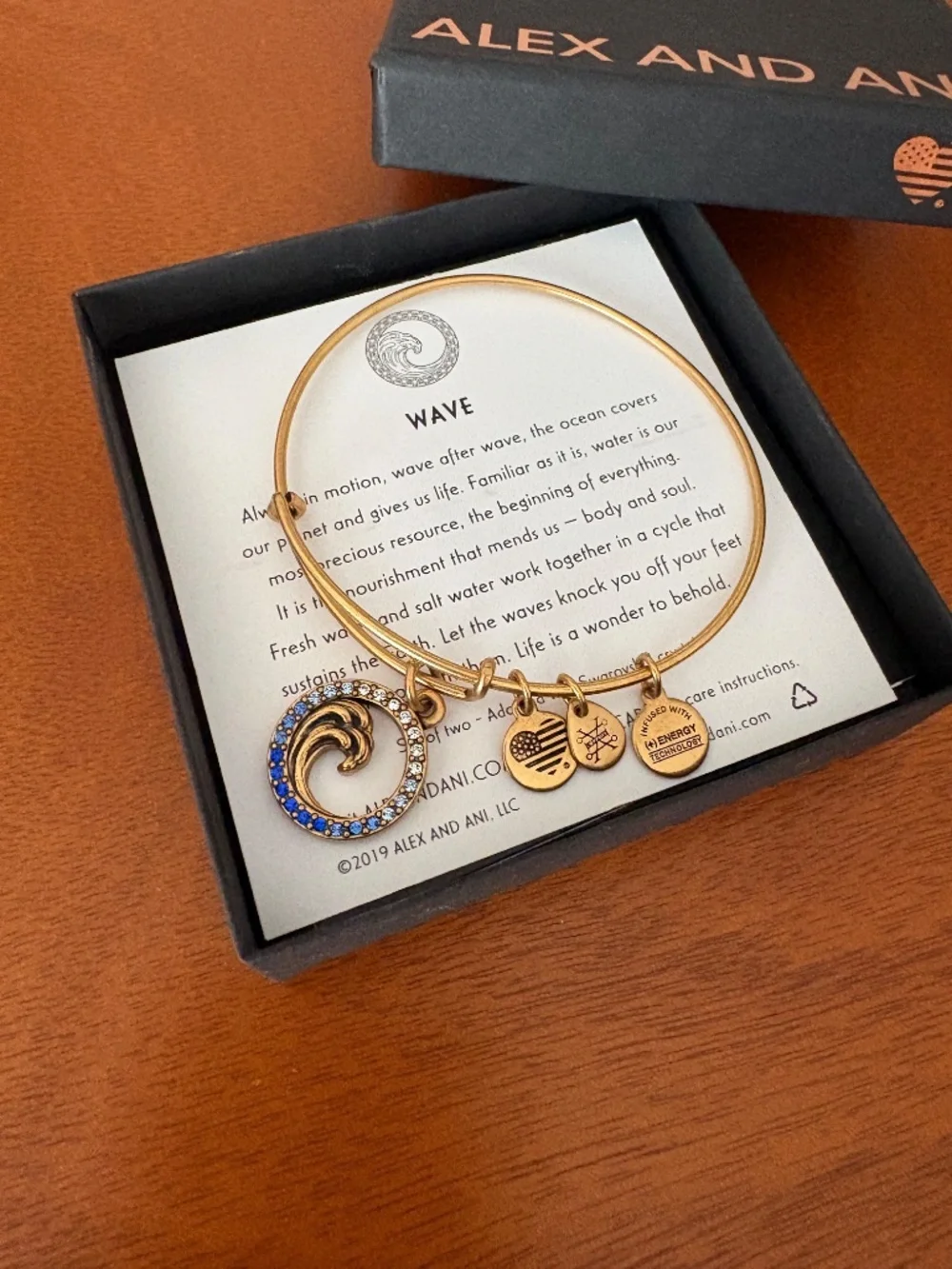 ALEX AND ANI BLUE WAVE ADJUSTABLE BANGLE CHARM BRACELET